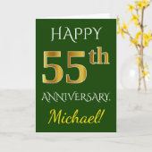 Carte Vert, Or Imité 55e Anniversaire de Mariage + Nom (Fleur jaune)
