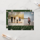 Carte Vert & or Rose Snowflakes Photo Happy Holidays (Devant/Arrière en situation)