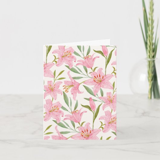 Carte Vert pastel fleuri rose lys (Devant)