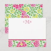 Carte Vert & Rose Floral Damassé Rétro (Devant / Derrière)