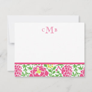 Carte Vert & Rose Floral Retro Damassé