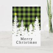 Carte Vert rustique Buffalo Plaid Forest Joyeux Noël (Devant)