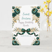 Carte Vert sarcelle Sweet Sixteen (Fleur jaune)