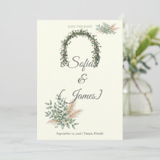 Carte Vert sauge Champagne Boho Eucalyptus Fleur sauvage
