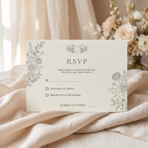 Carte Vert sauge Floral Vintage Romantique Blason RSVP