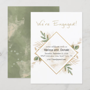 Carte Vert sauge or floral élégant Engagement