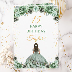 Carte Vert Sauge Princesse Floral Joyeux Anniversaire