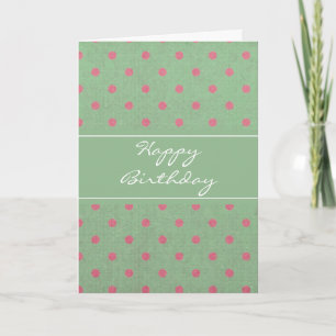 Carte Vert Vintage avec Pois roses Anniversaire