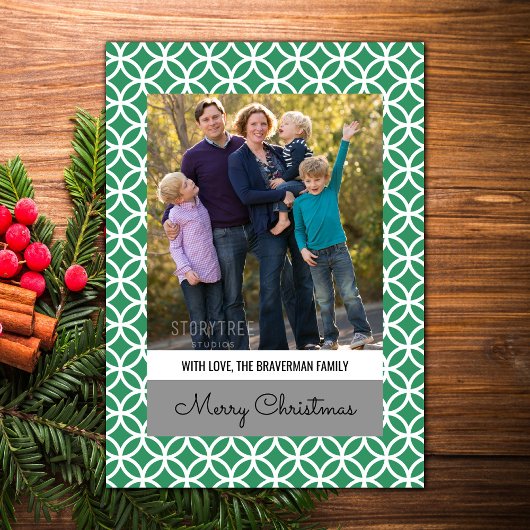 Carte verte Classy Diamond Holiday Photo Flat Card