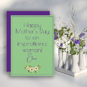 Carte verte maman fleurs blanches aquarelle