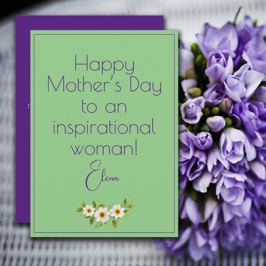 Carte verte maman fleurs blanches aquarelle