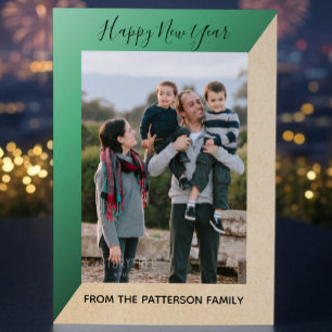 Carte verte moderne Slant New Year's Photo Flat Ca