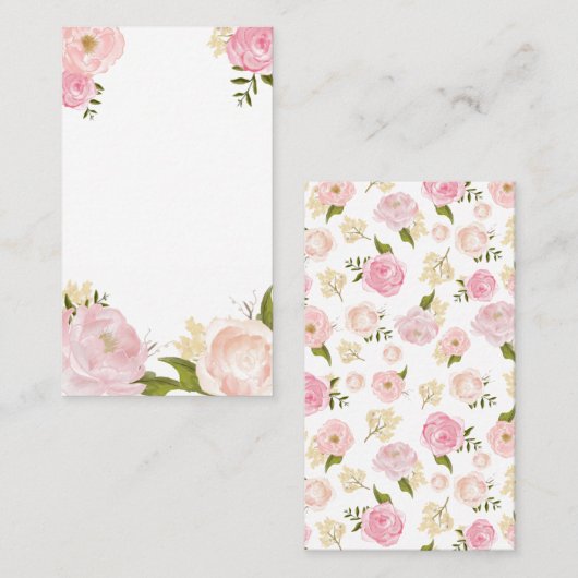 Carte Verticale blanche à fleurs d'aquarelle rose (Devant / Derrière)