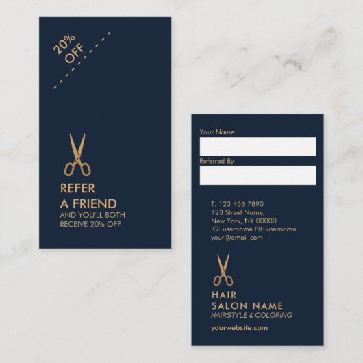 Carte verticale de référence de coiffeur (Devant / Derrière)