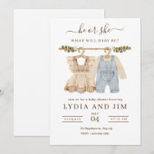 Carte Vêtements de bébé Genre Reveal Invitation, Boho Ba (Devant / Derrière)