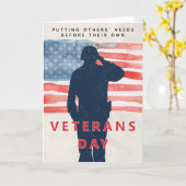 Carte Veterans Day Patriotic Theme Salute and U.S. Flag (Fleur jaune)