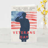 Carte Veterans Day Patriotic Theme Salute and U.S. Flag (Fleur jaune)