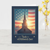 Carte Veterans Day Religious Thanks Church Steeple Flag (Fleur jaune)