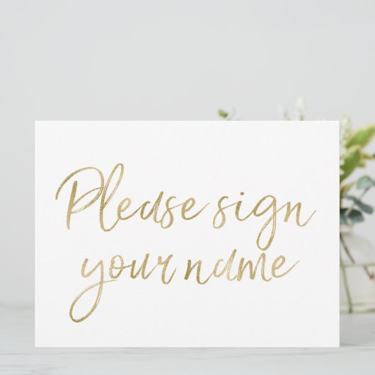 Carte "Veuillez signer votre nom" Enseigne élégante en o (Debout devant)