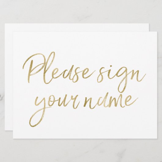 Carte "Veuillez signer votre nom" Enseigne élégante en o (Devant / Derrière)