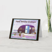 Carte Vibe Vintage violet Camper Trailer Joyeux annivers (Devant)