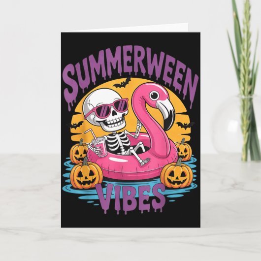 Carte Vibes de Summerween squelette flamant rose effraya (Devant)