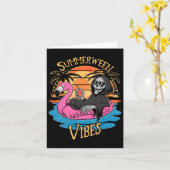 Carte Vibes de Summerween squelette flamant rose Hallowe (Fleur jaune)