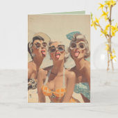 Carte Vibes Rétro de Pin-Up de Plage (Fleur jaune)