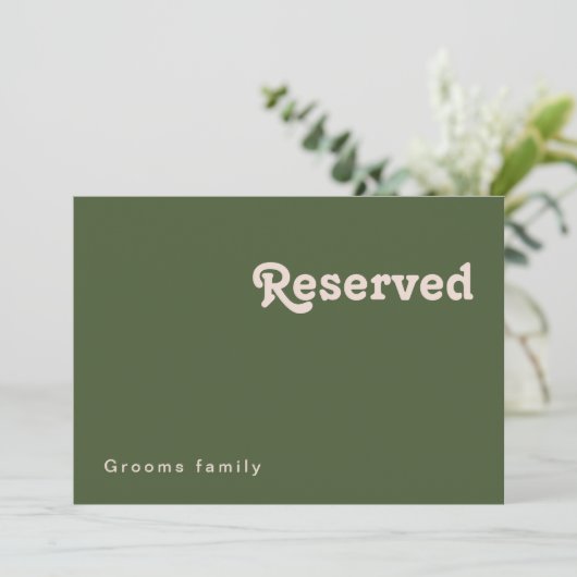 Carte Vibes rétro simples | Olive Green Reservation Sign (Debout devant)