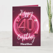 Carte Vibrant chic élégant Neon rose 40e anniversaire (Devant)
