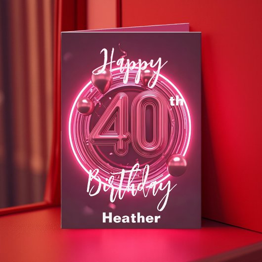 Carte Vibrant chic élégant Neon rose 40e anniversaire