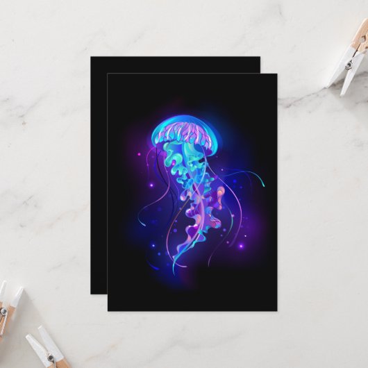 Carte Vibrant Color Glowing Jellyfish (Devant/Arrière en situation)