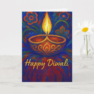 Carte Vibrant Diya Peint heureux Diwali Salutation