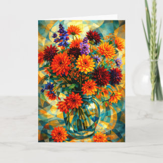 Carte Vibrant Geometric Dahlia Bouquet