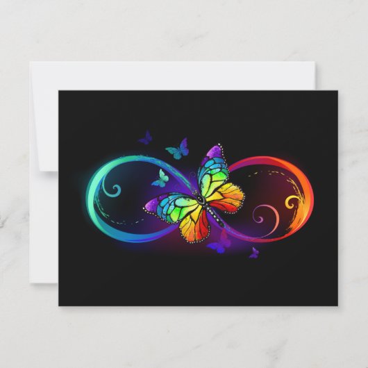 Carte Vibrant infinity with rainbow butterfly on black (Devant)