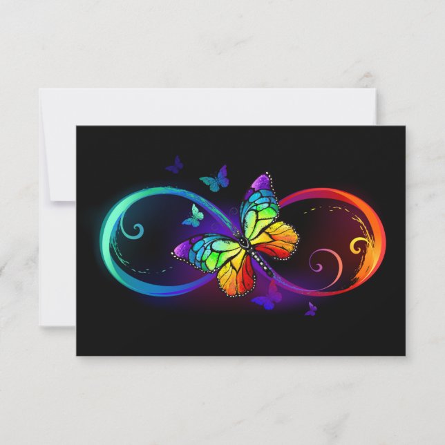 Carte Vibrant infinity with rainbow butterfly on black (Devant)