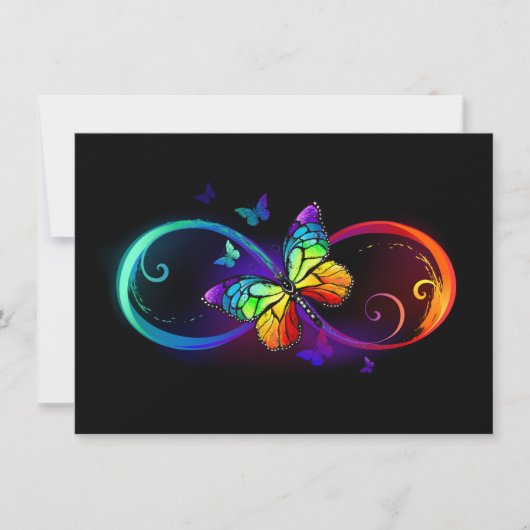 Carte Vibrant infinity with rainbow butterfly on black (Devant)