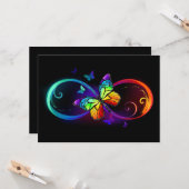 Carte Vibrant infinity with rainbow butterfly on black (Devant/Arrière en situation)