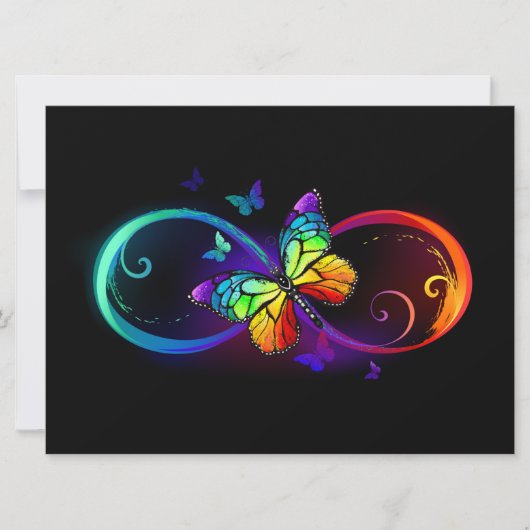 Carte Vibrant infinity with rainbow butterfly on black (Devant)