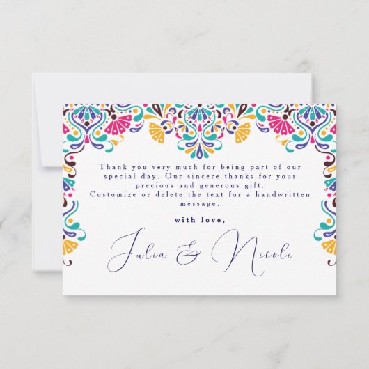 Carte Vibrant mexicaine Fiesta Style Mariage arc-en-ciel (Dos)