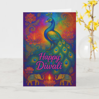 Carte Vibrant Peacock & Lotus Happy Diwali Salutation