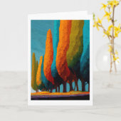Carte Vibrant Sentinel Trees, Abstract Greeting Card (Fleur jaune)