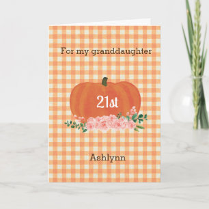 Carte Vichy orange Citrouille Anniversaire Petite-fille