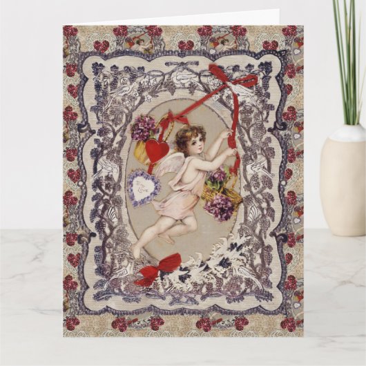 Carte Victorian Ange de la Saint-Valentin Rouge Coeur (Devant)
