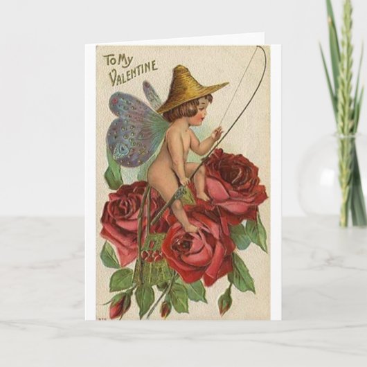 Carte Victorian Cupid et Rose Valentine's Day (Devant)