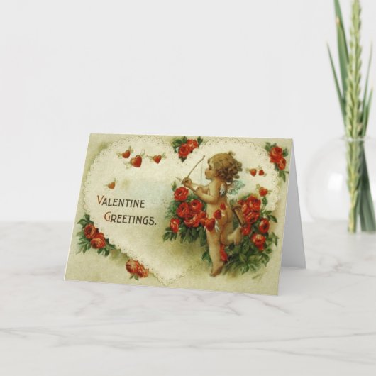 Carte Victorian Cupid & Rose Valentine's Day (Devant)
