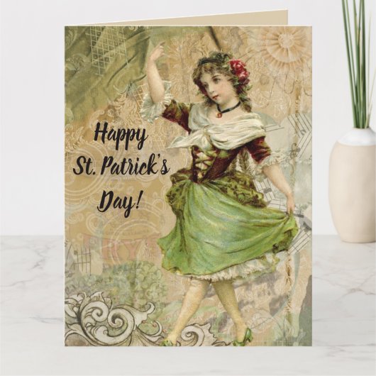 Carte Victorian Dancing Girl in Green St. Patrick's Day (Devant)