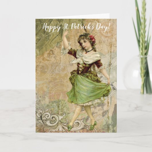 Carte Victorian Dancing Girl in Green St. Patrick's Day (Devant)