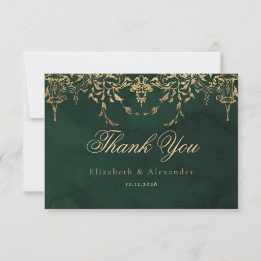 Carte Victorian Emerald Gold Royal mariage merci (Devant)