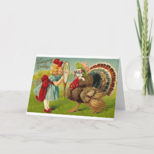 Carte Victorian Girl Et Turquie Thanksgiving
